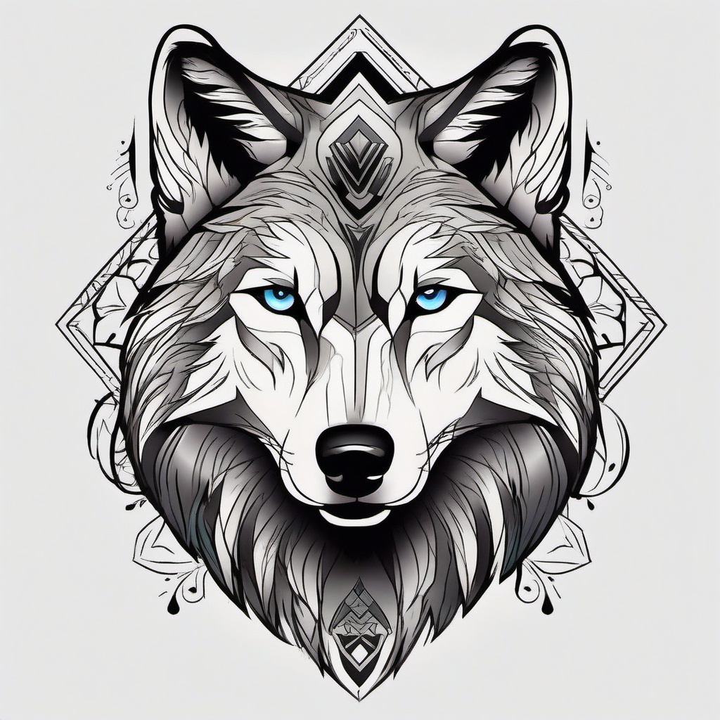 Shoulder Tattoo Wolf,bold and powerful wolf tattoo designed specifically for the shoulder, symbol of strength. , color tattoo design, white clean background