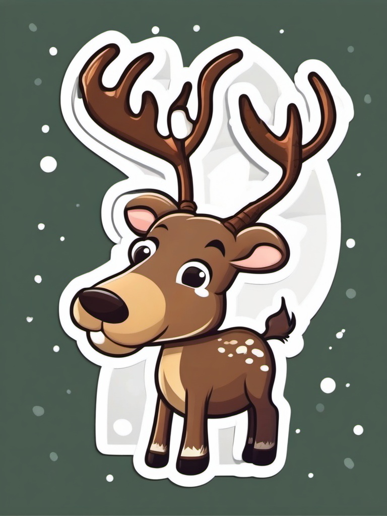 Reindeer cartoon - antlered, snowy animal  cartoon sticker style