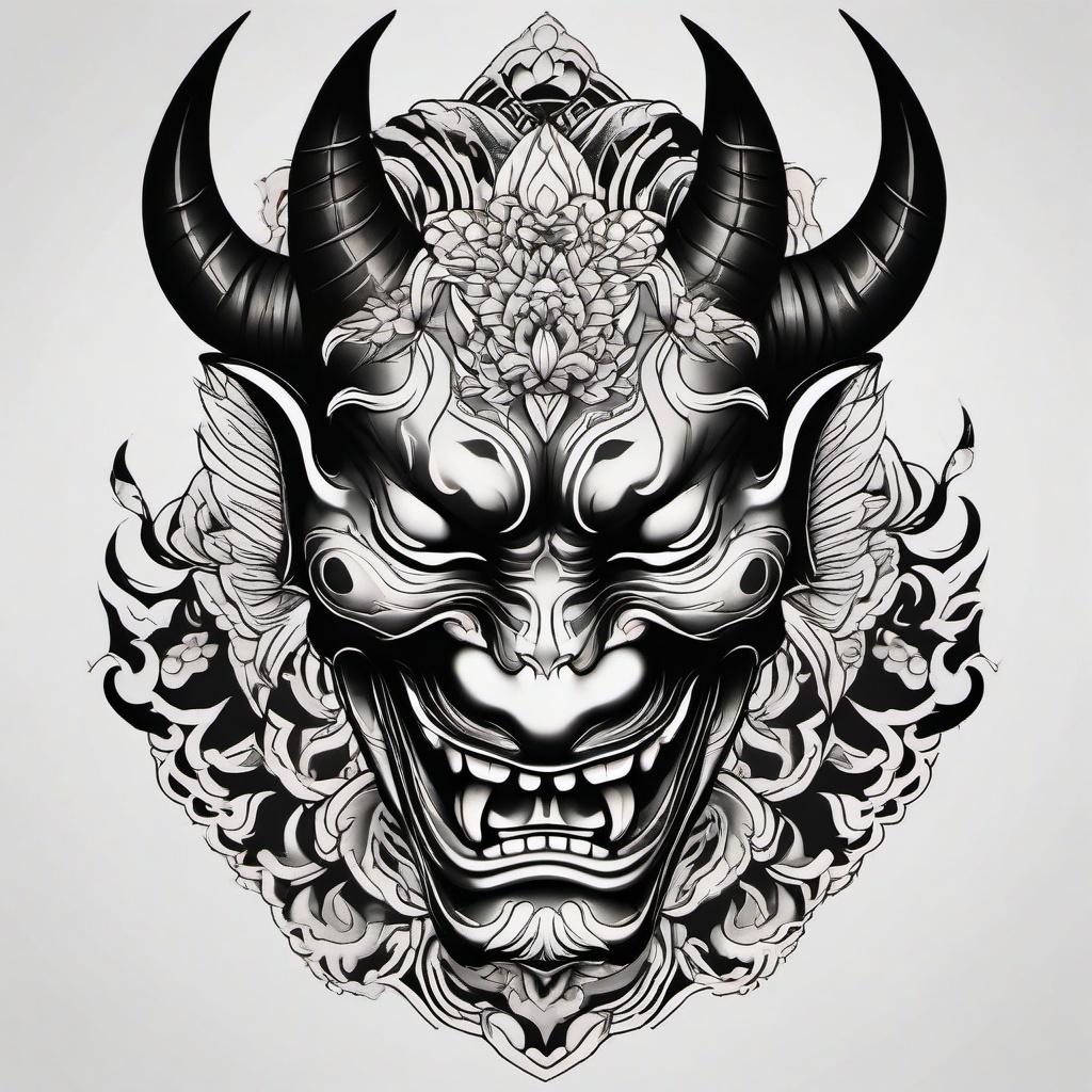 hannya mask tattoo black  simple color tattoo,white background,minimal