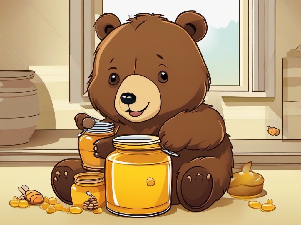 Bear Cartoon - Cartoon of bear eating honey  