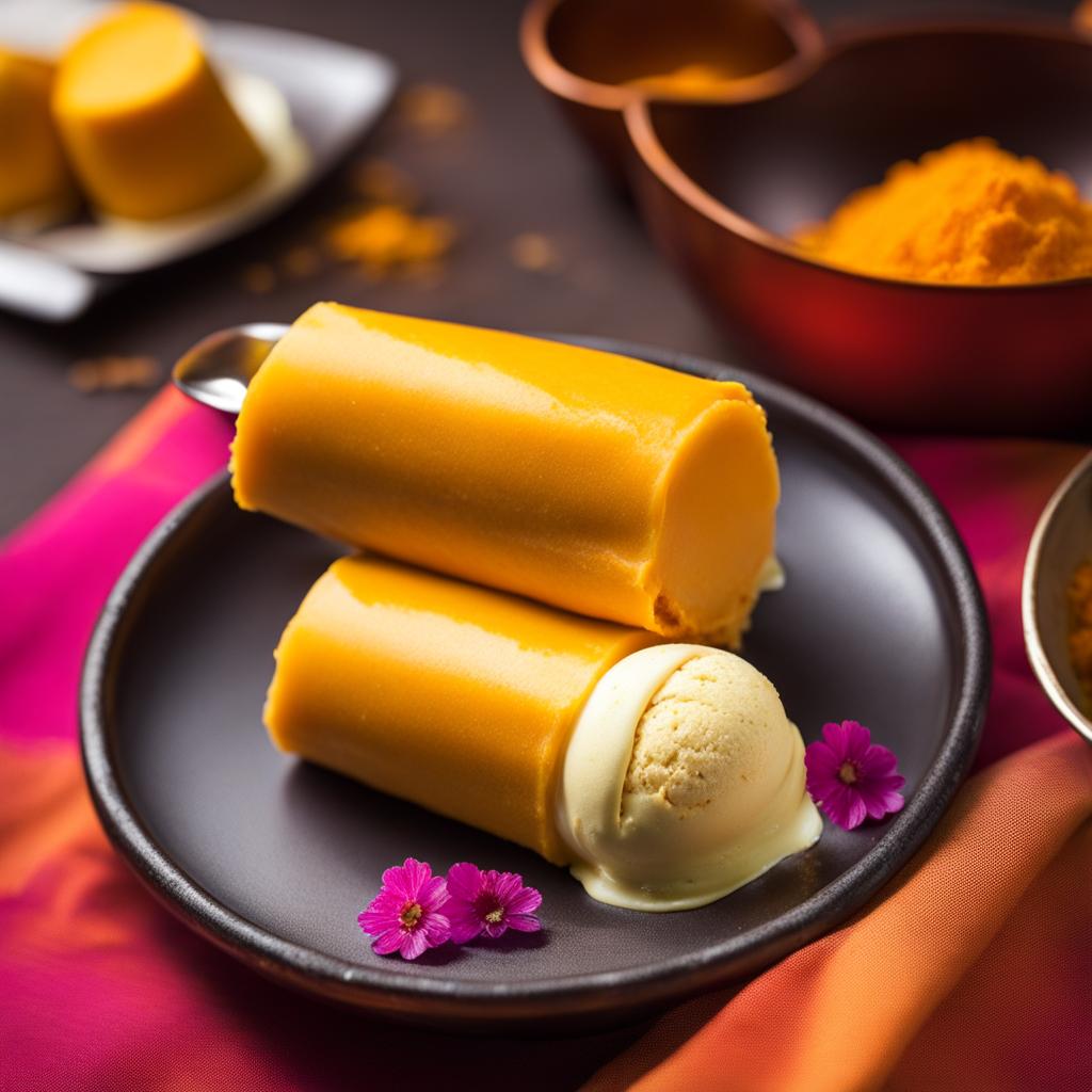 indian kulfi, saffron ice cream, enjoyed at a vibrant holi festival. 