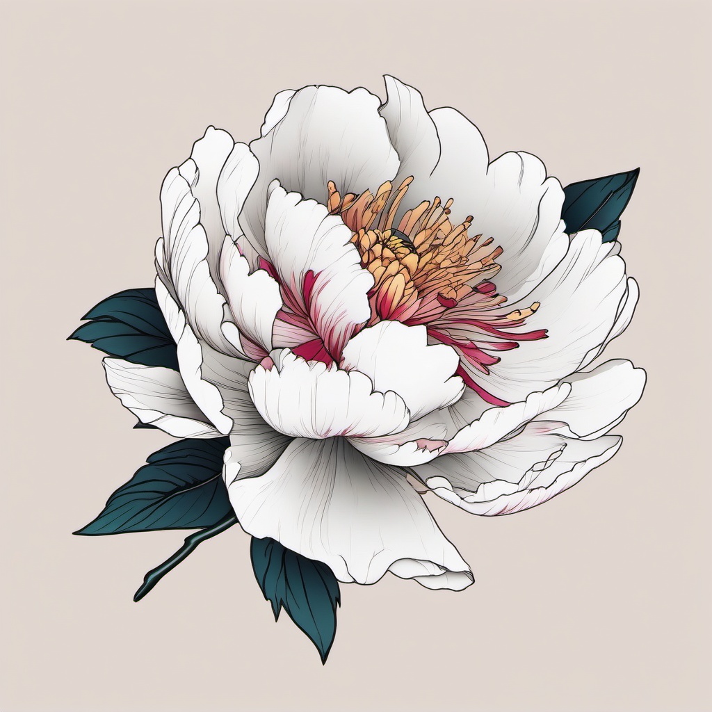 peony flower japanese tattoo  simple color tattoo,white background,minimal