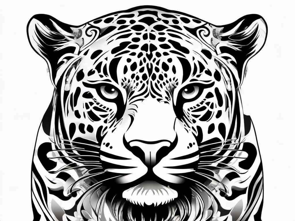 Jaguar tattoo, Fierce jaguar tattoo, symbol of power and grace. , tattoo color art, clean white background