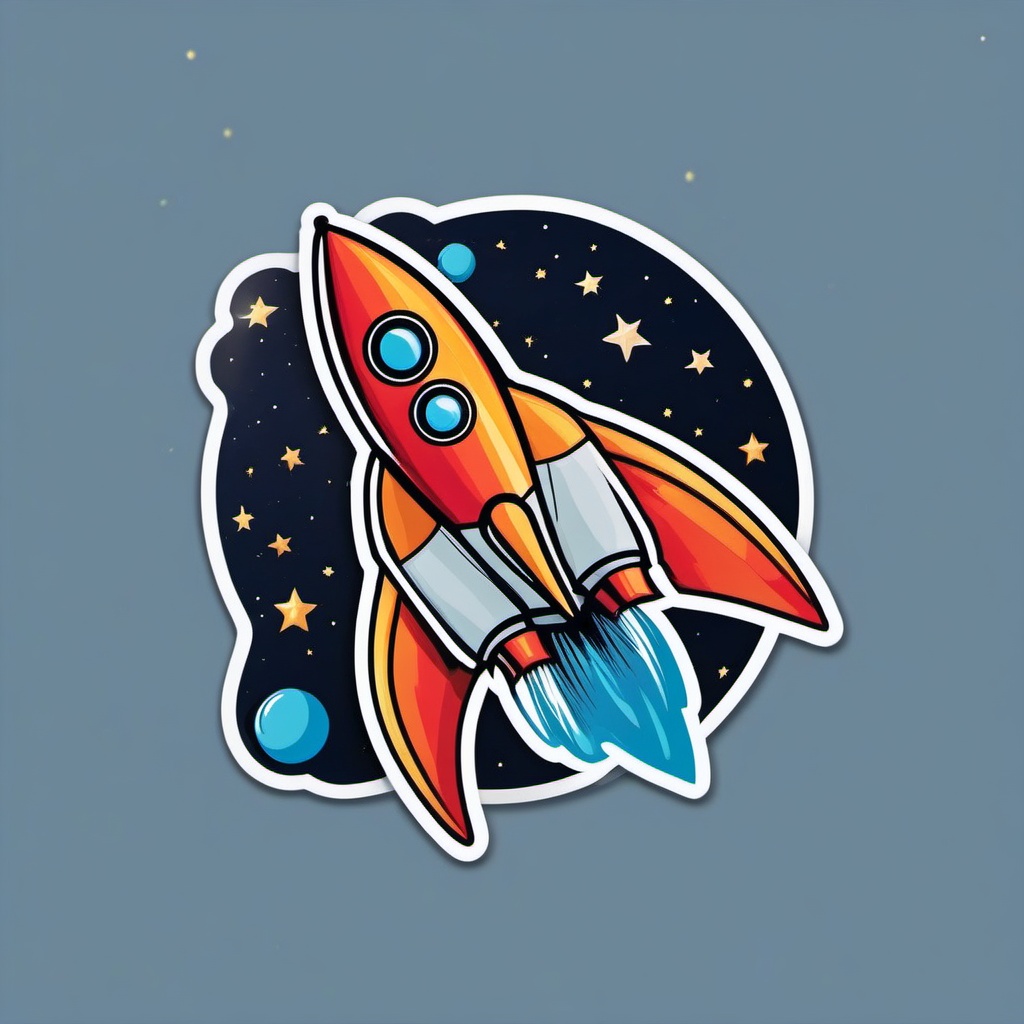 Rocket in Space Sticker - Rocket soaring through outer space, ,vector color sticker art,minimal