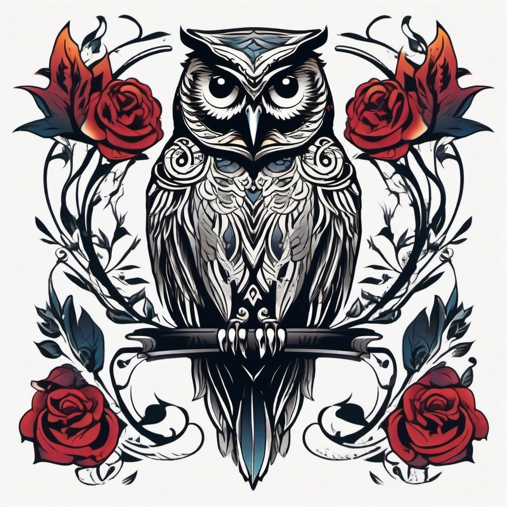 Dead Owl Tattoo - Channel mystique and symbolism with a tattoo featuring a portrayal of a dead owl.  simple color tattoo,vector style,white background