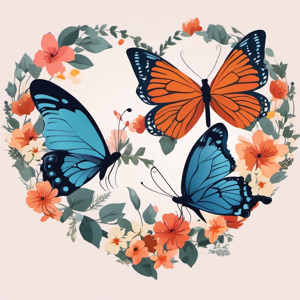 Butterflies in Love clipart - Butterflies in a romantic scene, ,vector color clipart,minimal