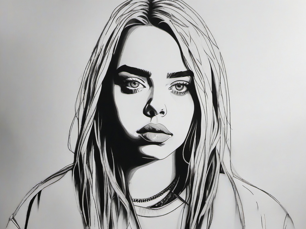 drawing of billie eilish  minimal rough scribbles,doodles,black and white