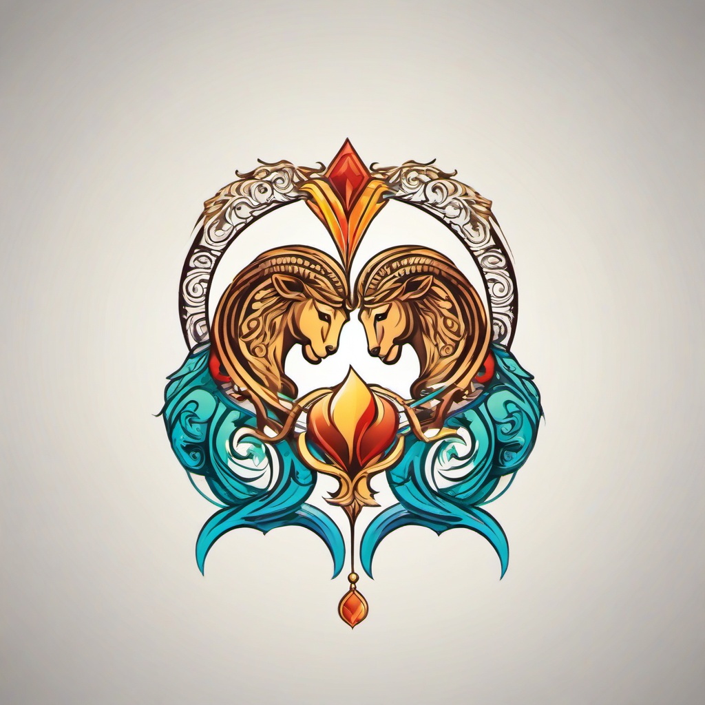 aries and aquarius tattoo  simple vector color tattoo