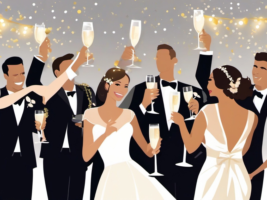 Wedding clipart - wedding guests celebrating with champagne  