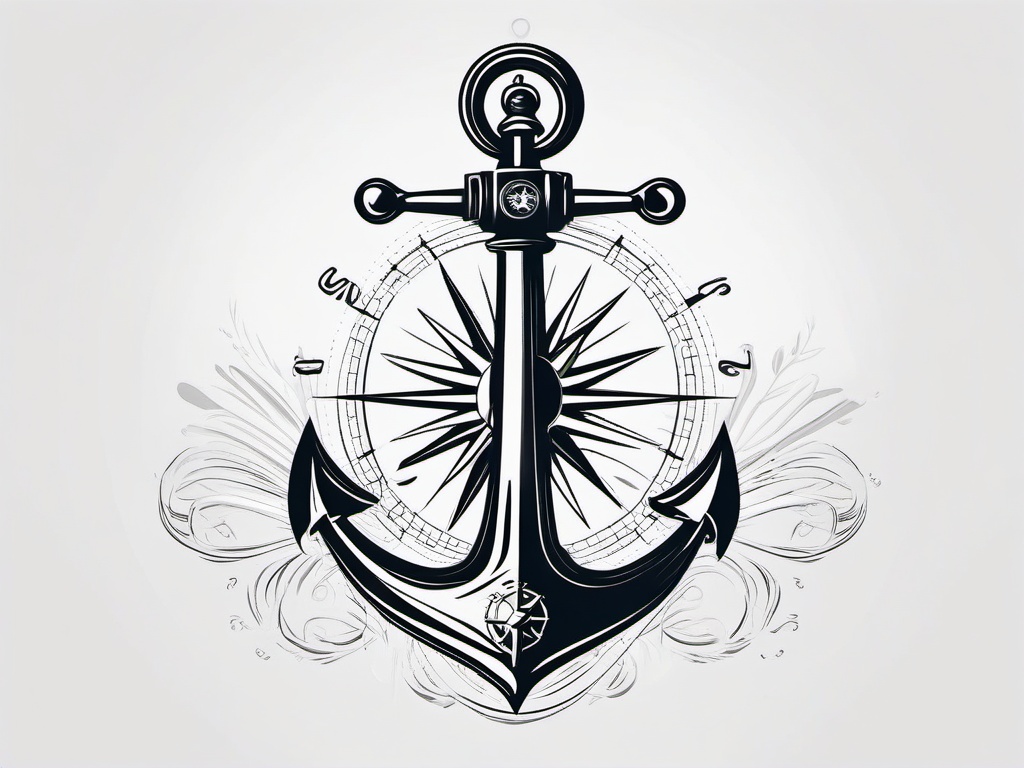 Anchor with Compass Tattoo - Anchor combined with a compass.  simple vector tattoo,minimalist,white background