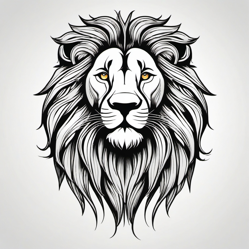 Lion Tattoo - Majestic lion with a flowing mane, symbolizing strength  few color tattoo design, simple line art, design clean white background