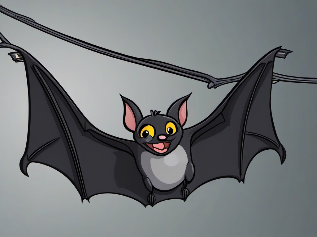 Bat Cartoon - Cartoon of bat hanging upside down  