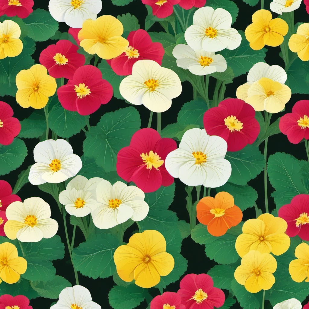 Primrose Clip Art - Bright primroses in various colors,  color vector clipart, minimal style