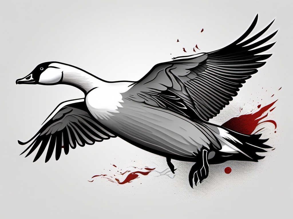 Goose Tattoo Meaning - A tattoo exploring the symbolic meaning and significance behind goose imagery.  simple color tattoo design,white background