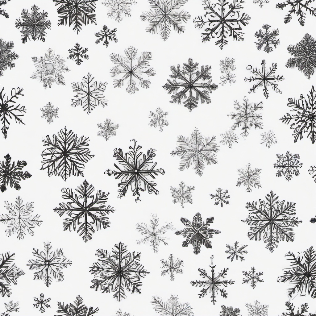 drawing of snowflakes falling  minimal rough sketch scribbles,doodles,black and white