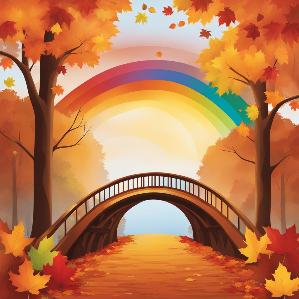 fall leaves clipart - multicolored leaves forming a rainbow bridge to an autumn wonderland 