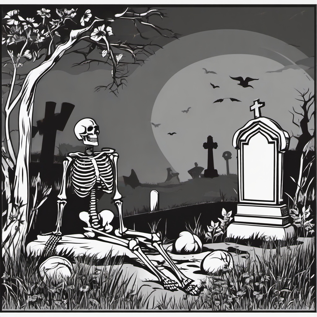 Skeleton clipart - skeleton in a graveyard  clipart