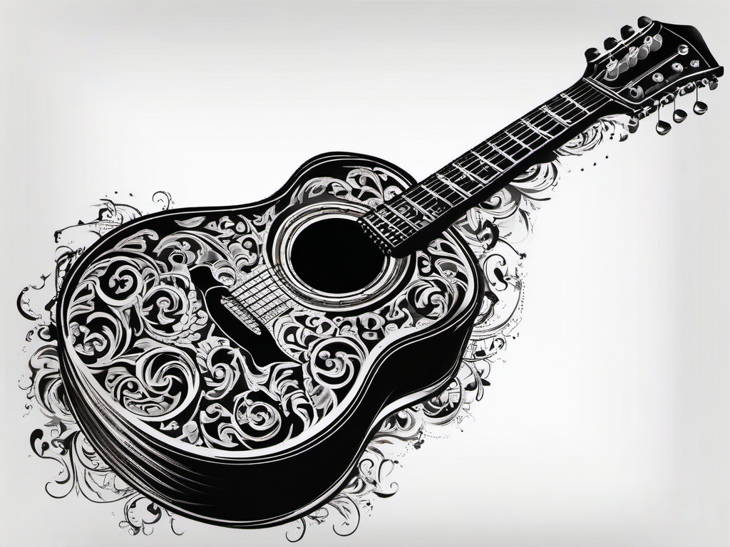 acoustic guitar tattoos with music notes  simple vector color tattoo