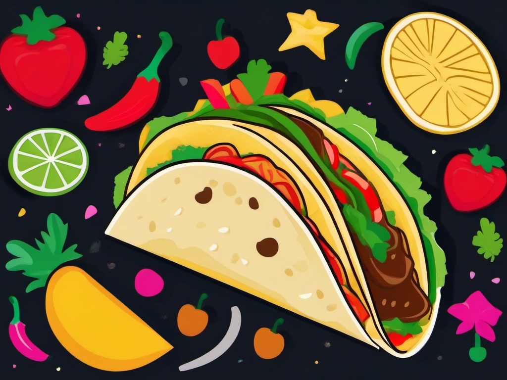 Taco clipart - taco in a colorful fiesta setting  color,minimalist,vector clipart