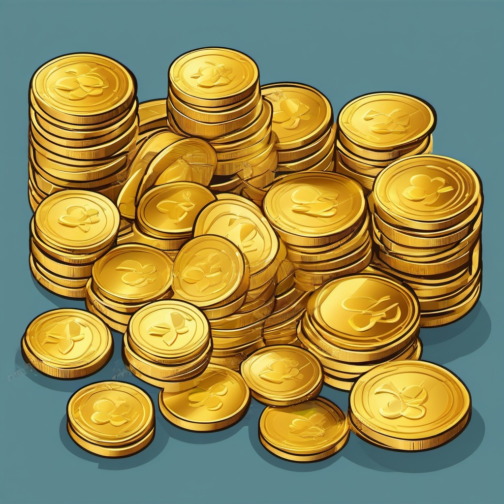 Gold Coins Clipart - A pile of gleaming gold coins, a treasure trove hidden from pirates.  color clipart, minimalist, vector art, 