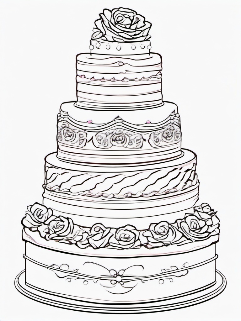 Cake Coloring Pages - Tall cake with pink rosette decorations  simple coloring pages