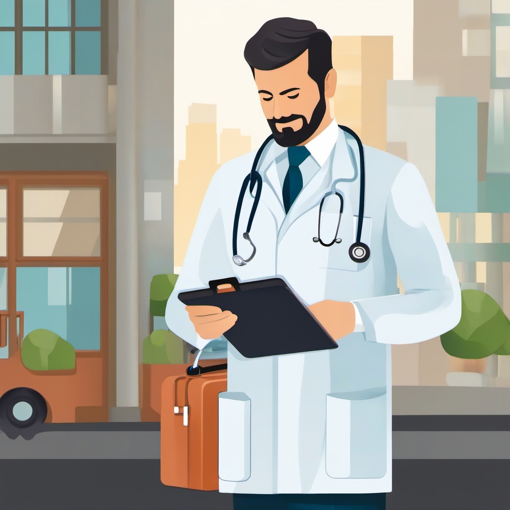 Doctor clipart - doctor with a medical bag and clipboard  