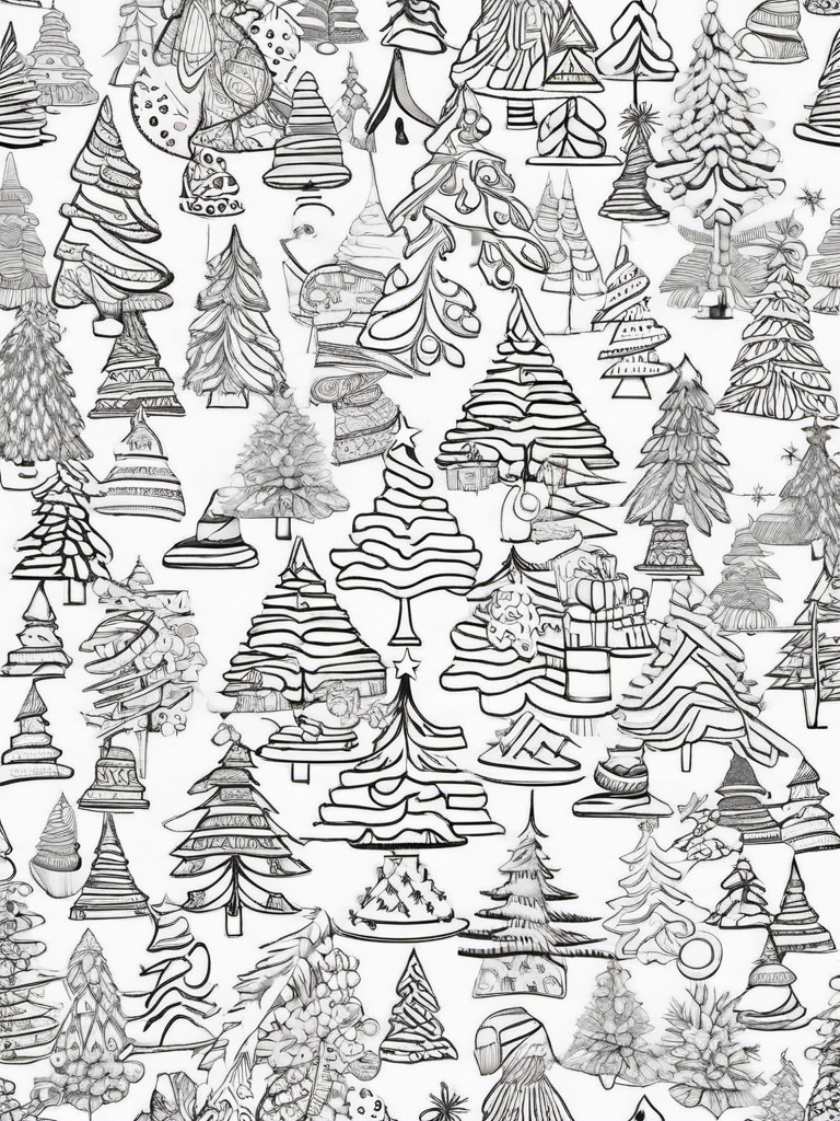 Christmas Trees Colouring  outling,coloring pages,black and whit