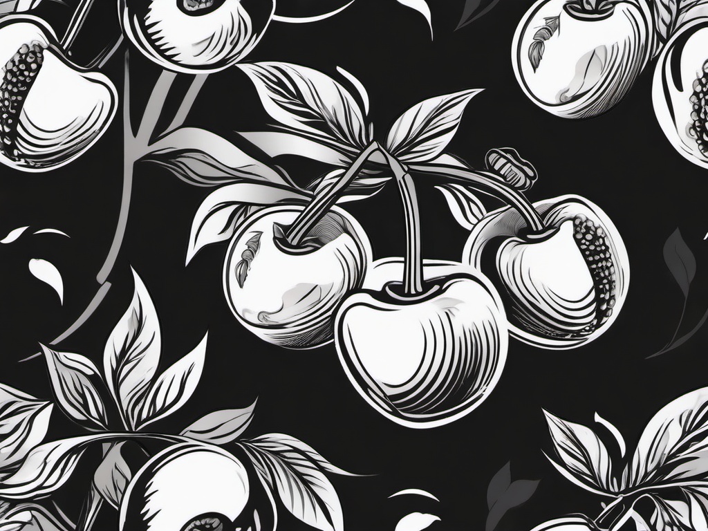 cherries tattoo black and white  simple vector color tattoo