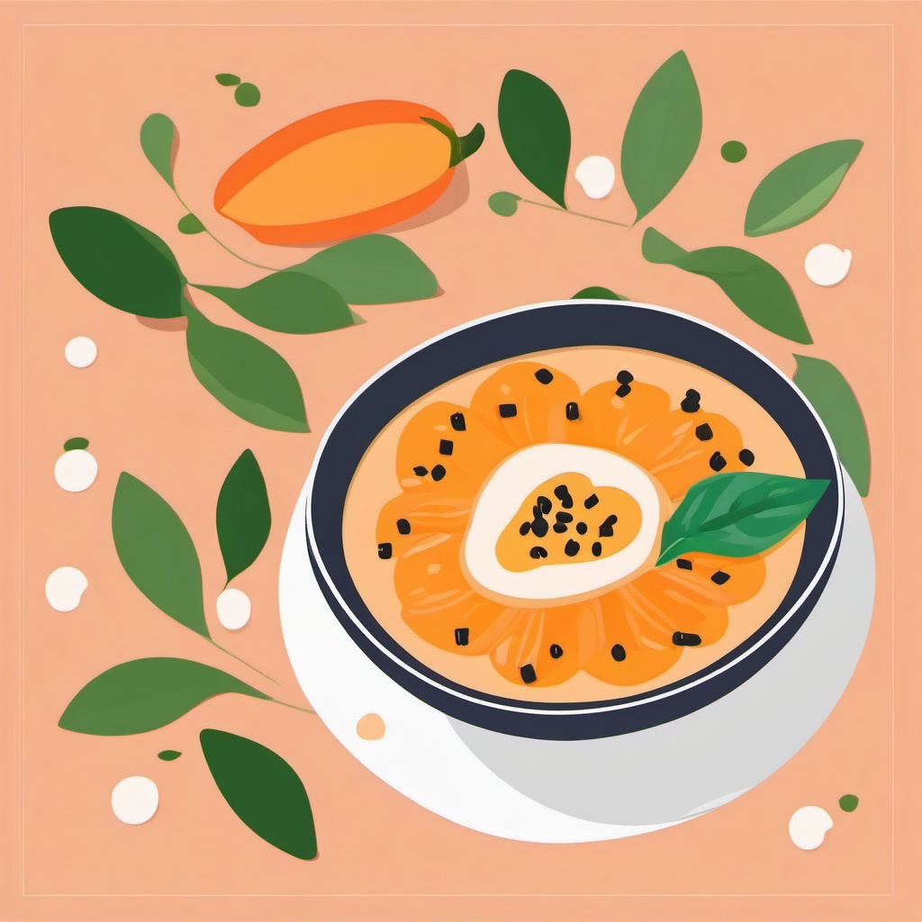 Pawpaw and Papaya Smoothie Bowl Clipart - A smoothie bowl with pawpaw and papaya.  color vector clipart, minimal style