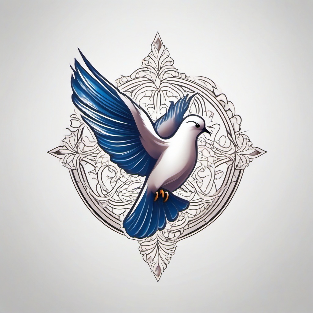 Dove Religious Tattoos-Symbolic and elegant religious tattoo featuring a dove, capturing themes of faith and spirituality.  simple color tattoo,white background