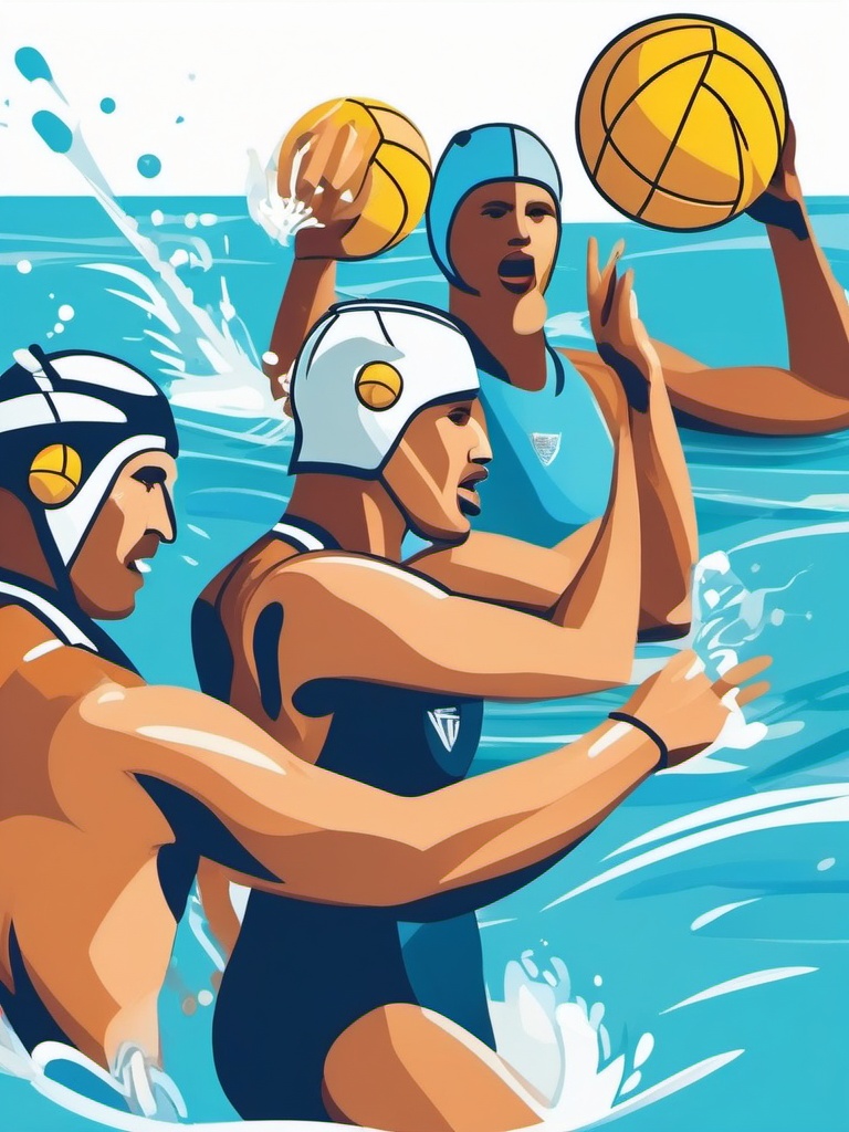 Pool Water Polo Competition Clipart - Water polo players fiercely competing in a pool.  color vector clipart, minimal style