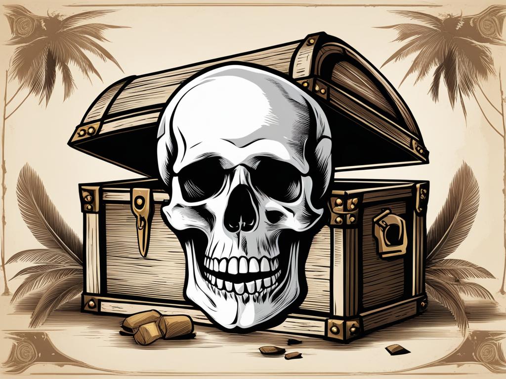 skull clipart: unearthed in an ancient pirate's treasure chest. 