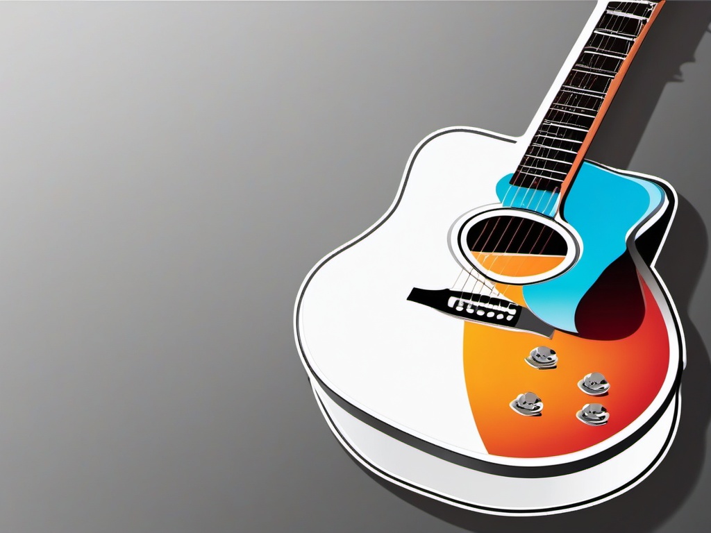 Guitar Sticker - Acoustic guitar illustration, ,vector color sticker art,minimal