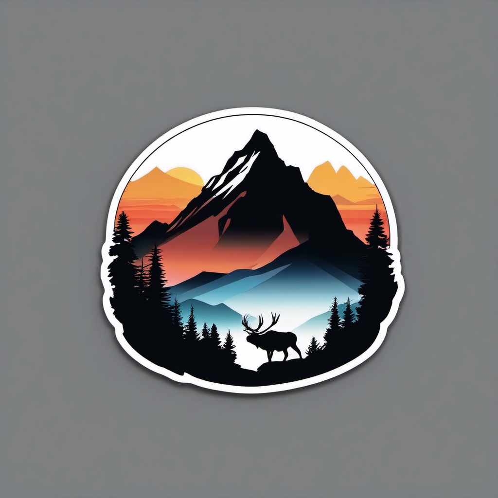 Mountain Sticker - Majestic mountain silhouette, ,vector color sticker art,minimal