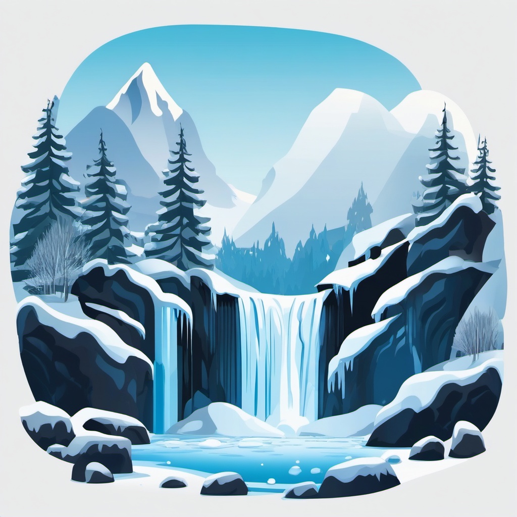 Icy Waterfall clipart - Frozen waterfall surrounded by ice, ,vector color clipart,minimal