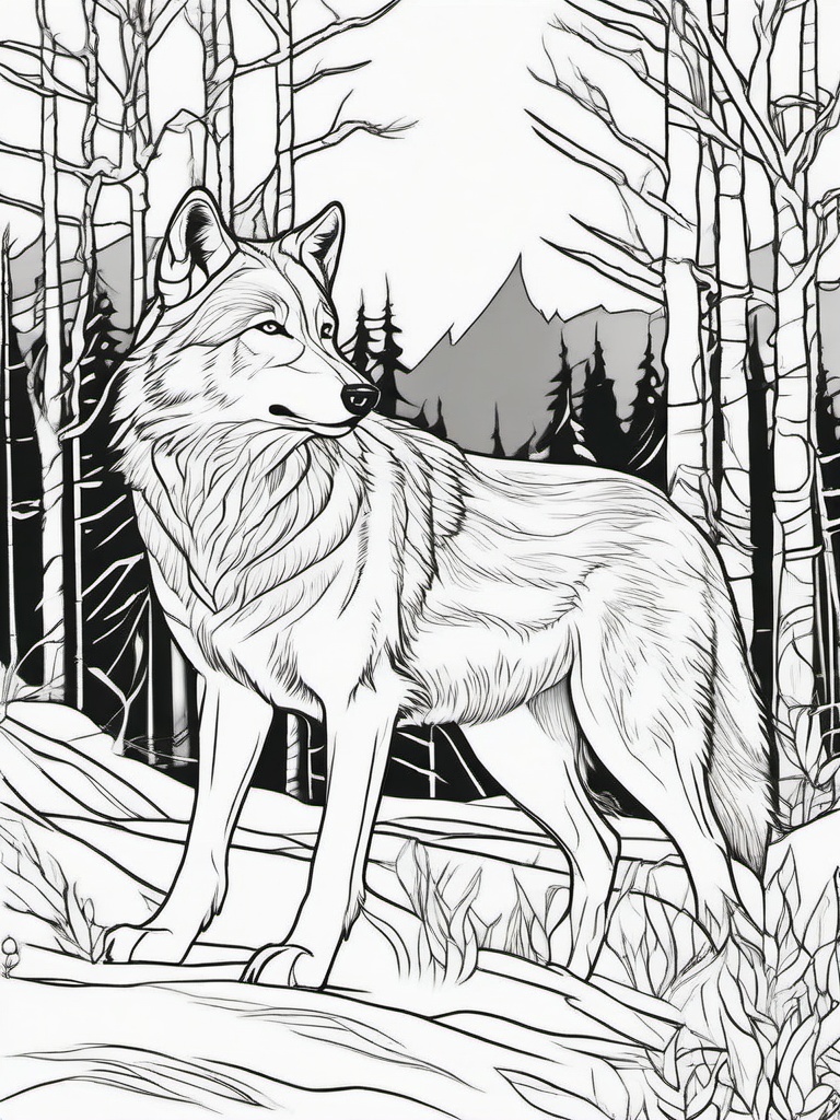 Wolf Coloring Pages - Pack of wolves running through a forest  simple coloring pages