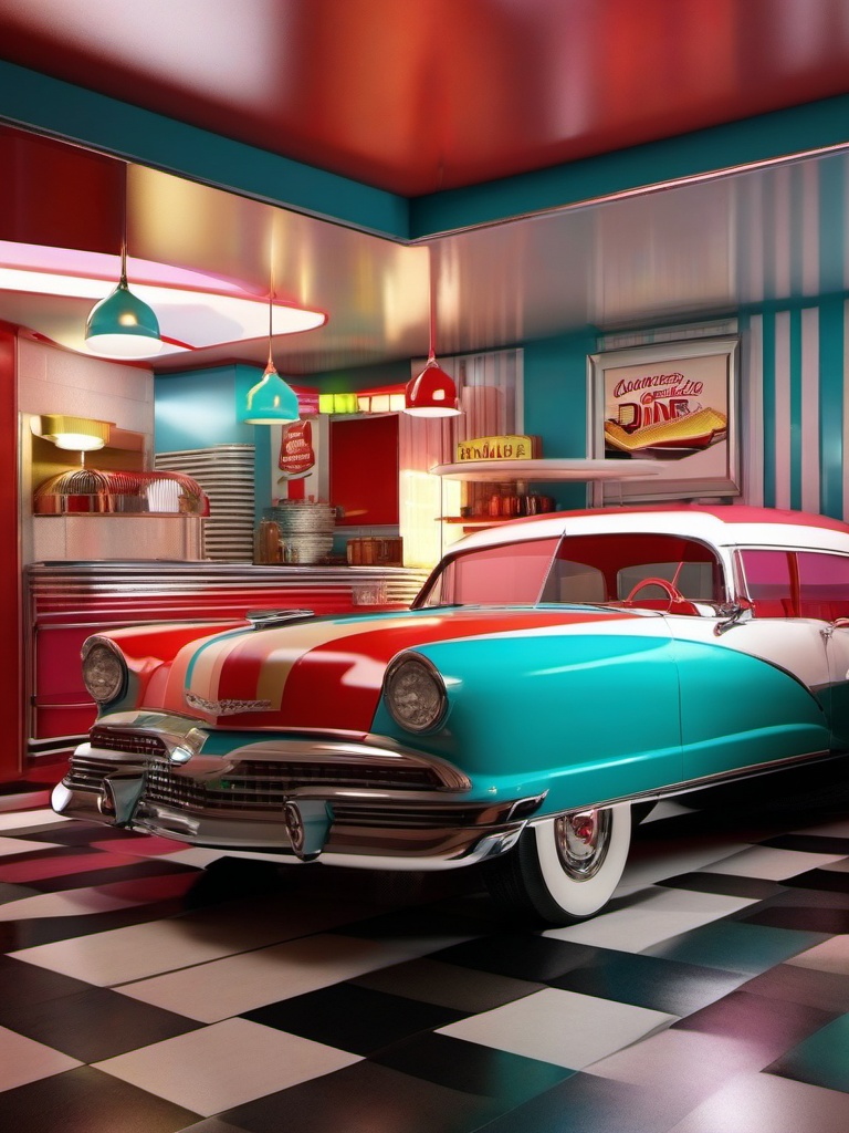 Retro Diner-Inspired Bedroom - Transform your bedroom into a retro diner-inspired space. , bedroom interior decor design ideas, multicoloured, photo realistic, hyper detail, high resolution,