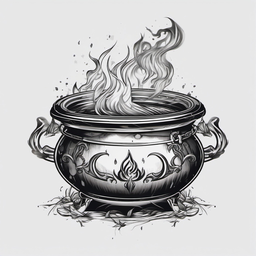 Cauldron tattoo, Creative tattoos inspired by cauldrons, often associated with magic and the occult. , color tattoo designs, white clean background