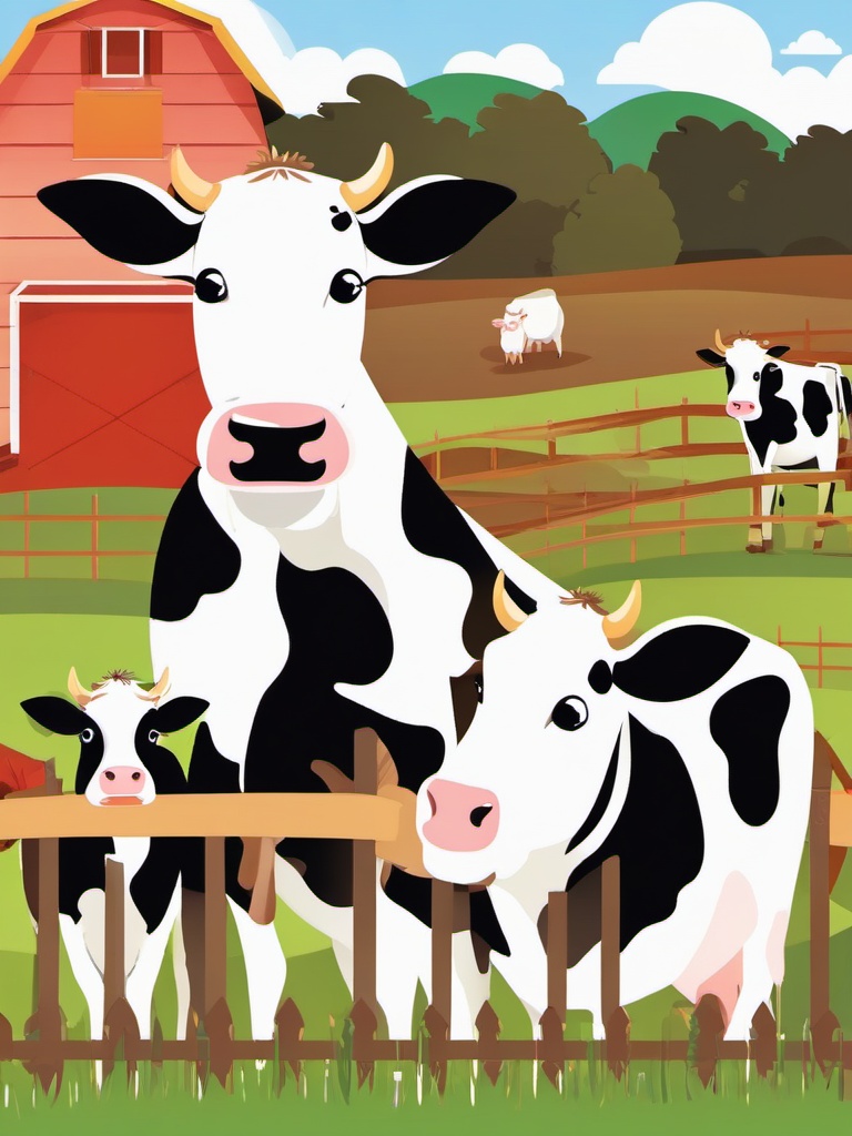 Cow Family clipart - Cow family on the farm, ,vector color clipart,minimal