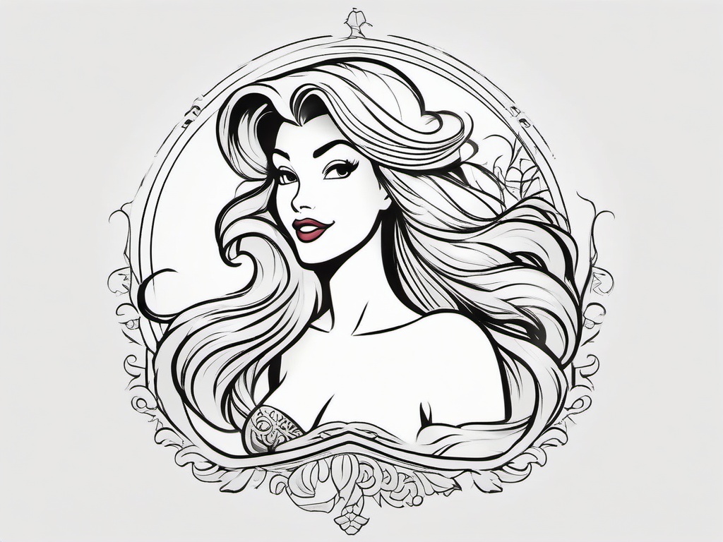 Ariel Tattoo - Pay homage to the beloved Disney character Ariel with a charming Ariel-themed tattoo.  simple vector color tattoo,minimal,white background