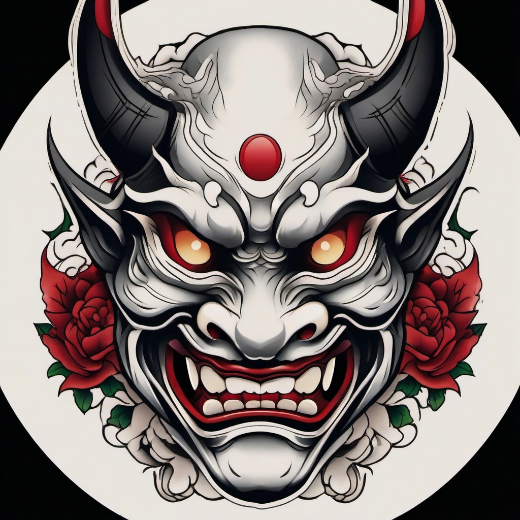 neo traditional hannya  simple color tattoo,white background,minimal