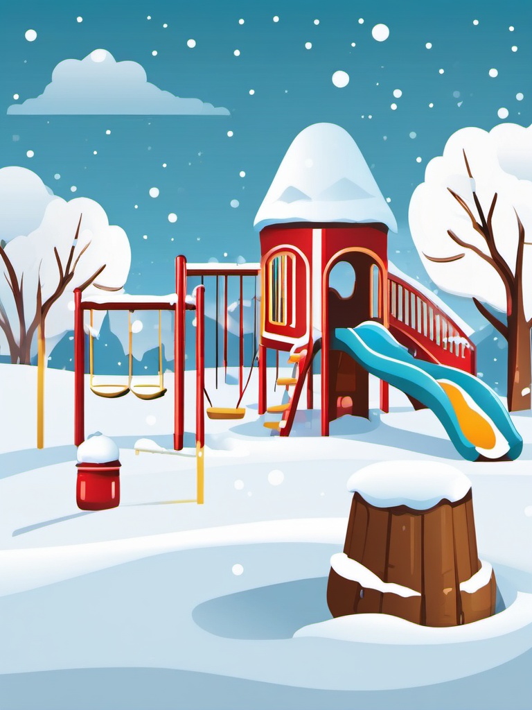 Snow-Covered Playground clipart - Snowy children's playground, ,vector color clipart,minimal