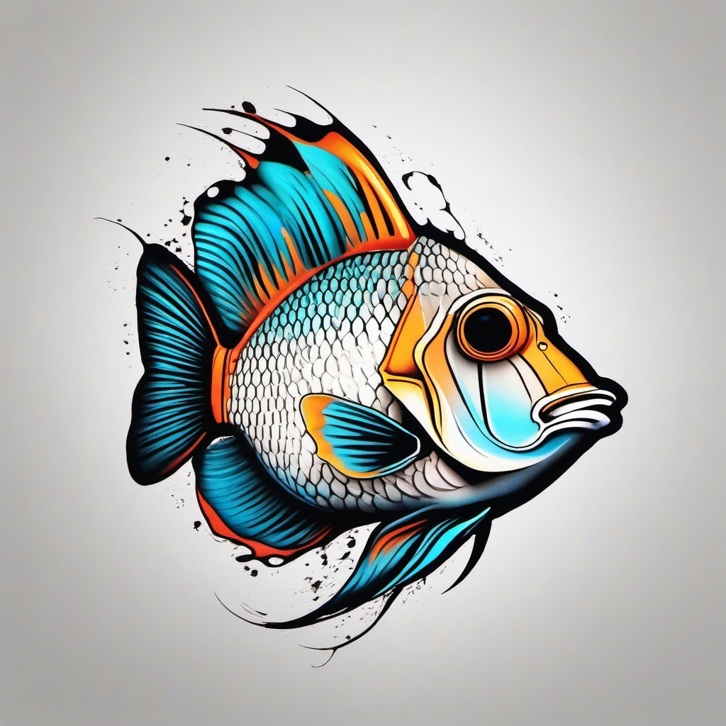 butterfly fish tattoo  simple color tattoo, minimal, white background