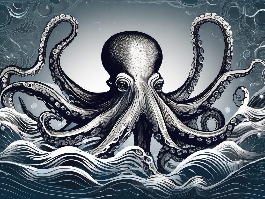 Octopus Clipart in the Ocean,Intricate octopus navigating the vast depths of the ocean, representing intelligence and adaptability. 