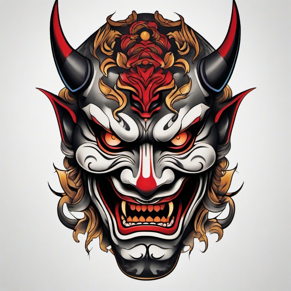 hannya traditional  simple color tattoo,white background,minimal