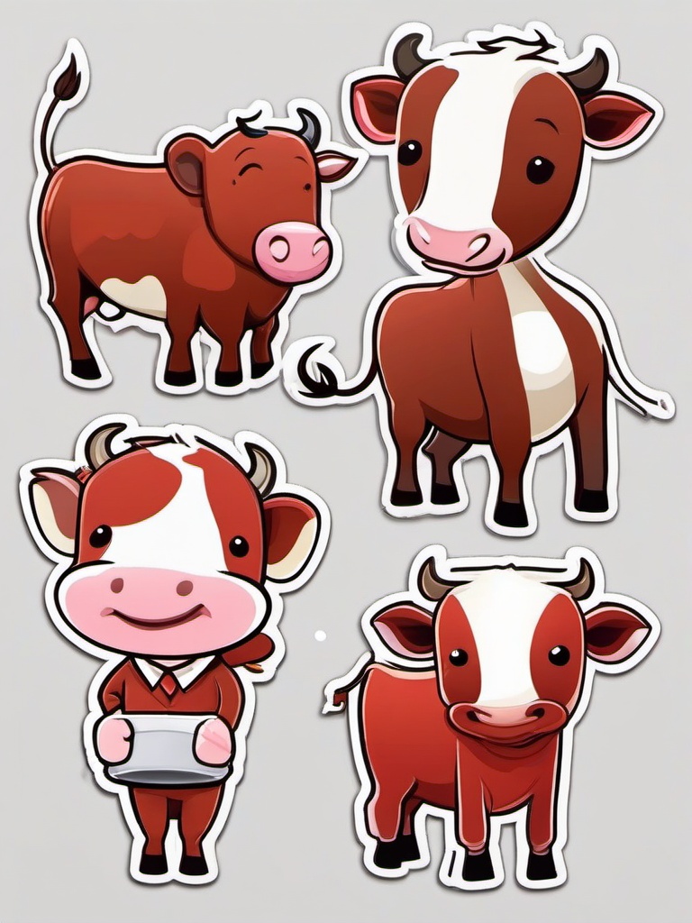 Red Poll Cow cartoon - dual-purpose cow for milk and meat  cartoon sticker style