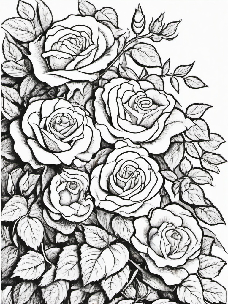 Rose Coloring Pages - Rose tree with cascading branches  simple coloring pages