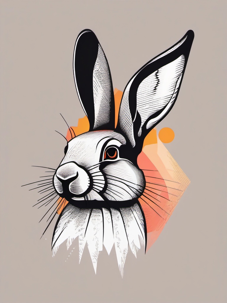 abstract rabbit tattoo  minimalist color tattoo, vector