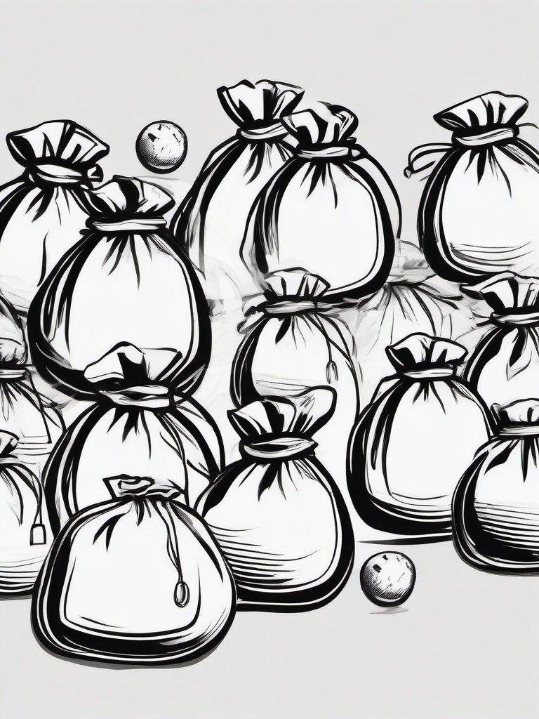 drawing of money bags with dollar signs  minimal rough sketch scribbles,doodles,black and white