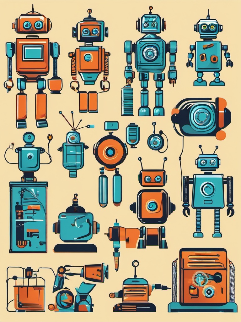 Robotics clipart - Study and creation of robots and automated systems, ,vector color clipart,minimal